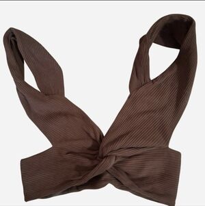 NWOT SHEIN Brown Ribbed Twist-Front Crop Top